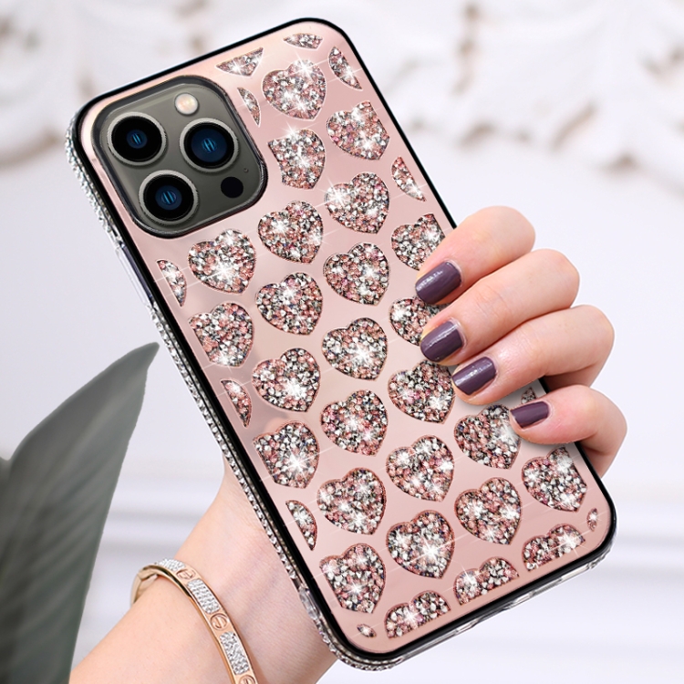 For iPhone 14 Love Hearts Diamond Mirror TPU Phone Case(Rose Gold) - Image 3
