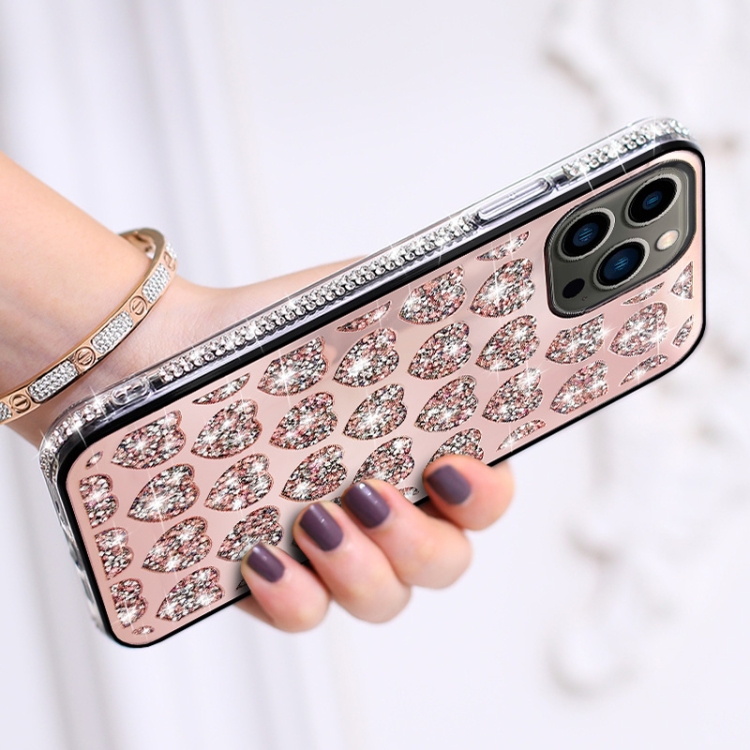 For iPhone 14 Love Hearts Diamond Mirror TPU Phone Case(Rose Gold) - Image 4