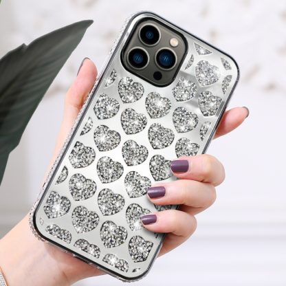 For iPhone 13 Pro Love Hearts Diamond Mirror TPU Phone Case(Silver) - Image 2