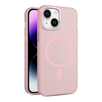 For iPhone 14 Plus MagSafe Frosted Translucent Mist Phone Case(Pink)