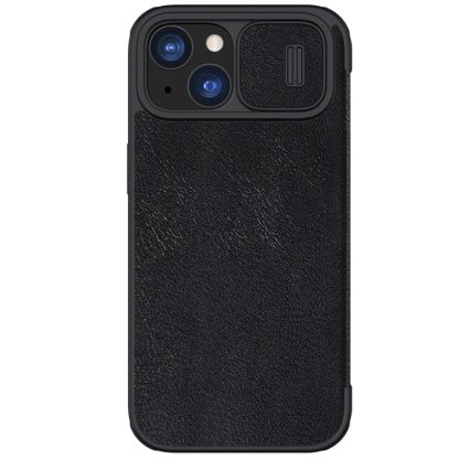 For iPhone 15 NILLKIN QIN Series Pro Sliding Camera Cover Design Leather Phone Case(Black)