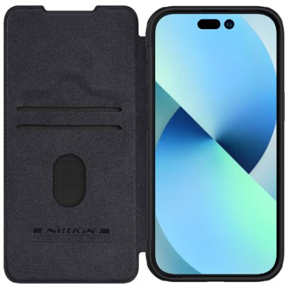 For iPhone 15 NILLKIN QIN Series Pro Sliding Camera Cover Design Leather Phone Case(Black) - Image 2