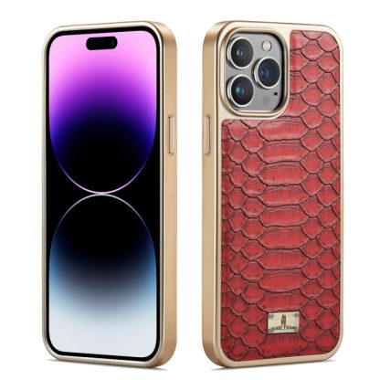 For iPhone 14 Pro Fierre Shann Python Texture Electroplating PU Phone Case(Red)