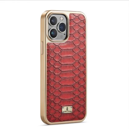 For iPhone 14 Pro Fierre Shann Python Texture Electroplating PU Phone Case(Red) - Image 2