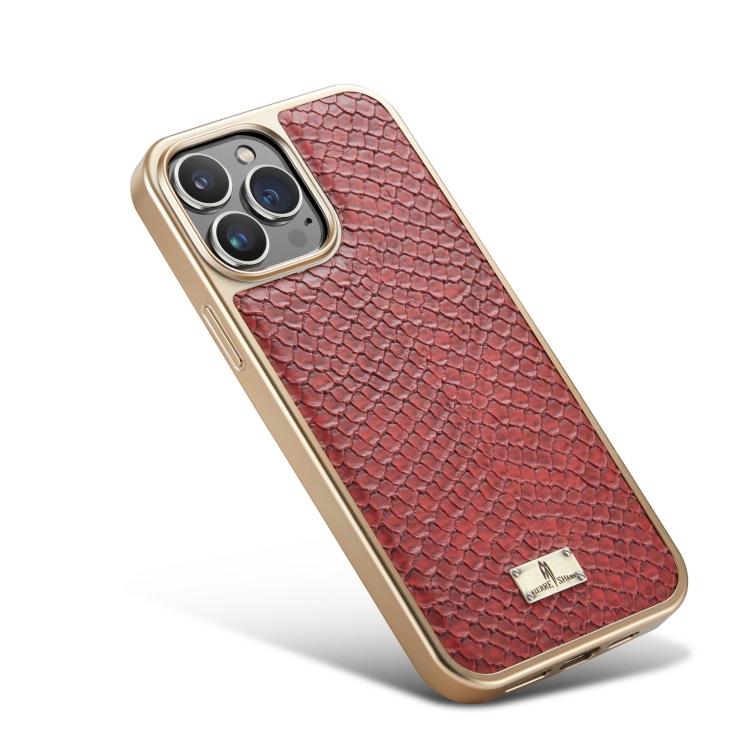 For iPhone 15 Fierre Shann Snake Texture Electroplating PU Phone Case(Red) - Image 4