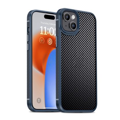 For iPhone 15 iPAKY MG Series Carbon Fiber PC + TPU Protective Phone Case(Blue)