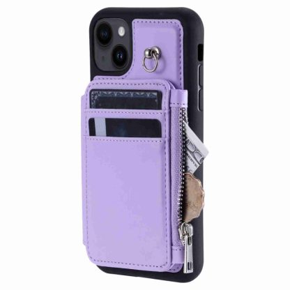 For iPhone 13 Zipper Card Slots RFID Phone Case(Purple) - Image 2