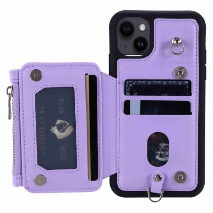 For iPhone 13 Zipper Card Slots RFID Phone Case(Purple) - Image 4