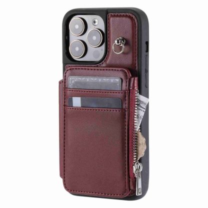 For iPhone 13 Pro Zipper Card Slots RFID Phone Case(Wine Red) - Image 2