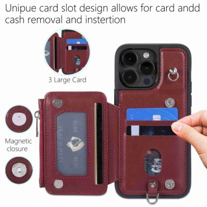 For iPhone 13 Pro Zipper Card Slots RFID Phone Case(Wine Red) - Image 4