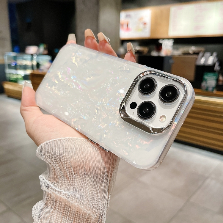 For iPhone 14 Pro Max Gradient Shell Texture TPU + Acrylic IMD Phone Case(Silver) - Image 3