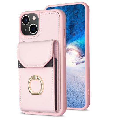 For iPhone 14 Plus BF29 Organ Card Bag Ring Holder Phone Case(Pink)