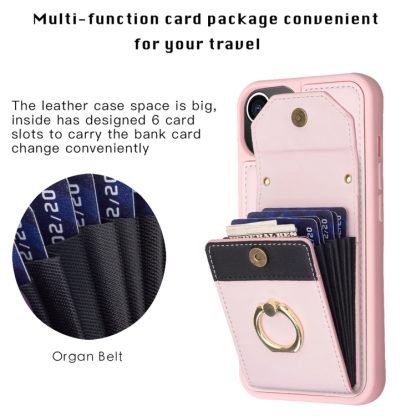 For iPhone 14 Plus BF29 Organ Card Bag Ring Holder Phone Case(Pink) - Image 4