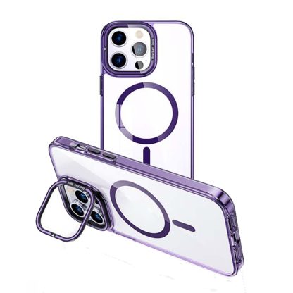 For iPhone 13 Pro MagSafe Magnetic Invisible Holder Transparent Phone Case(Purple)