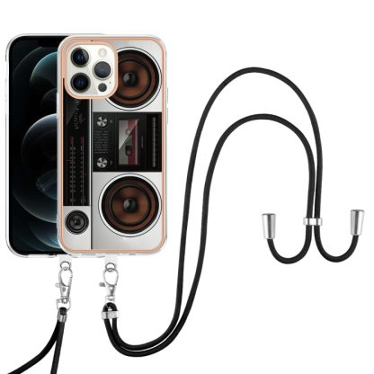 For iPhone 12 / 12 Pro Electroplating Dual-side IMD Phone Case with Lanyard(Retro Radio) - Image 2