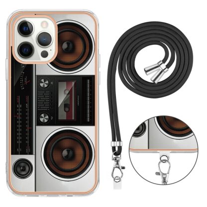 For iPhone 12 / 12 Pro Electroplating Dual-side IMD Phone Case with Lanyard(Retro Radio) - Image 3