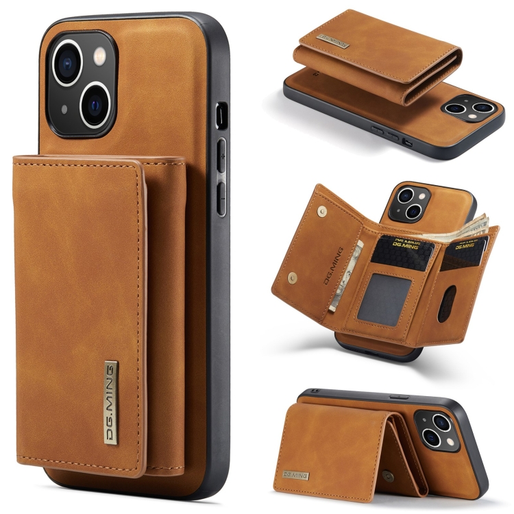 For iPhone 15 Plus DG.MING M1 Series 3-Fold Multi Card Wallet Leather Phone Case(Brown)