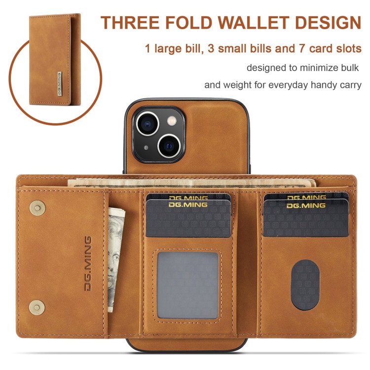 For iPhone 15 Plus DG.MING M1 Series 3-Fold Multi Card Wallet Leather Phone Case(Brown) - Image 2