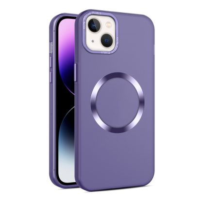 For iPhone 15 Plus CD Texture MagSafe Frosted Translucent Phone Case(Dark Purple)