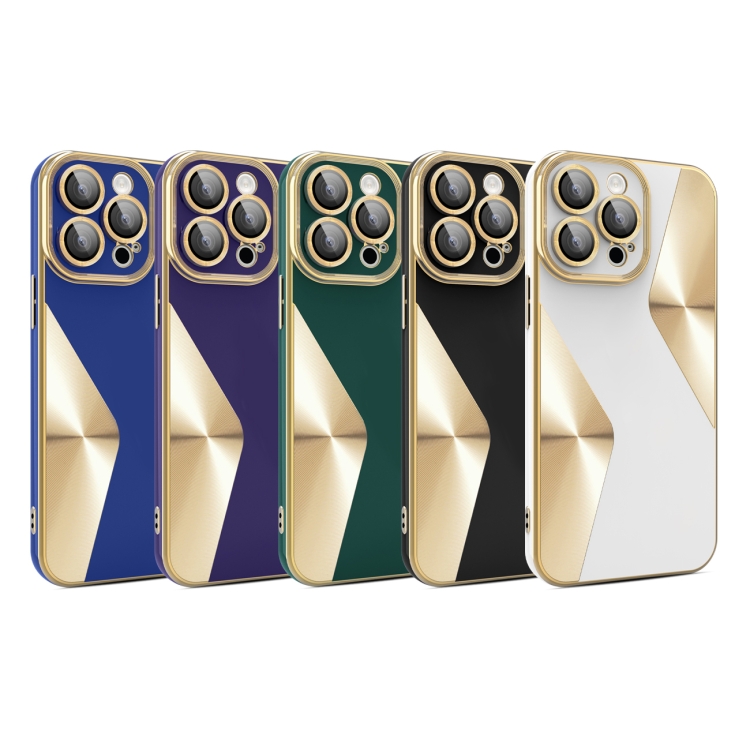 For iPhone 14 Pro Max S-shaped CD Pattern Electroplated TPU Phone Case with Lens Film(White) - Image 2