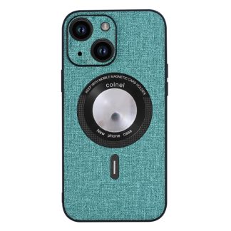 For iPhone 15 Cloth Texture MagSafe Magnetic PU Phone Case(Light Green)