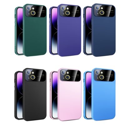 For iPhone 15 Large Glass Window PC Phone Case with Integrated Lens Film(Royal Blue) - Image 2