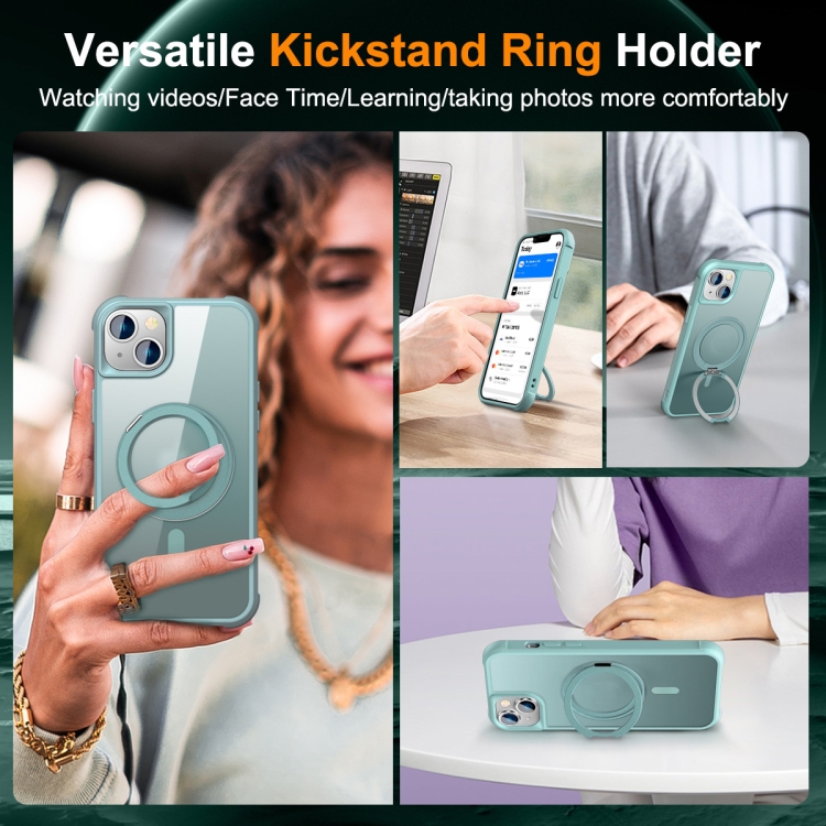 For iPhone 15 MagSafe Magnetic Rotating Holder Phone Case(Lake Blue) - Image 4