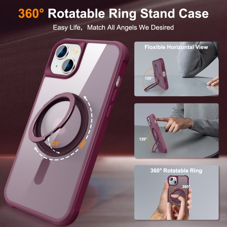 For iPhone 14 / 13 MagSafe Magnetic Rotating Holder Phone Case(Wine Red) - Image 2