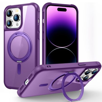 For iPhone 14 Pro Max MagSafe Magnetic Rotating Holder Phone Case(Purple)