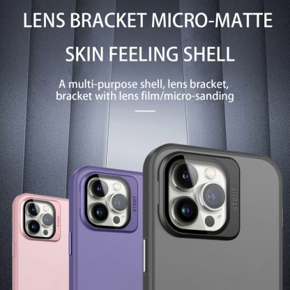 For iPhone 14 Pro Skin Feel Lens Holder Translucent Phone Case(Dark Purple) - Image 2