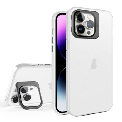 For iPhone 13 Pro Max Skin Feel Lens Holder Translucent Phone Case(White)