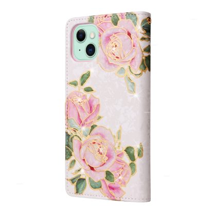 For iPhone 15 Plus Bronzing Painting RFID Leather Case(Rose Flower) - Image 3