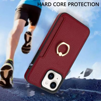 For iPhone 14 Plus Ring Card  Litchi Leather Back Phone Case(Red) - Image 3