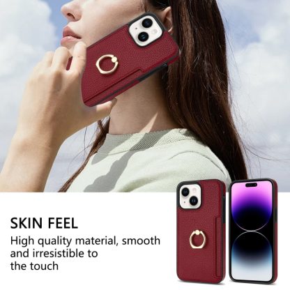 For iPhone 14 Plus Ring Card  Litchi Leather Back Phone Case(Red) - Image 4