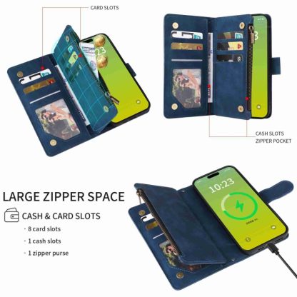 For iPhone 15 Plus Crossbody Multi-card Slot Wallet Zipper Leather Phone Case(Dark Blue) - Image 2