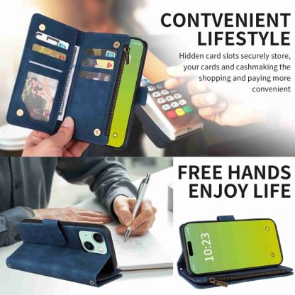 For iPhone 15 Plus Crossbody Multi-card Slot Wallet Zipper Leather Phone Case(Dark Blue) - Image 3