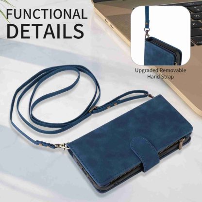 For iPhone 15 Plus Crossbody Multi-card Slot Wallet Zipper Leather Phone Case(Dark Blue) - Image 4