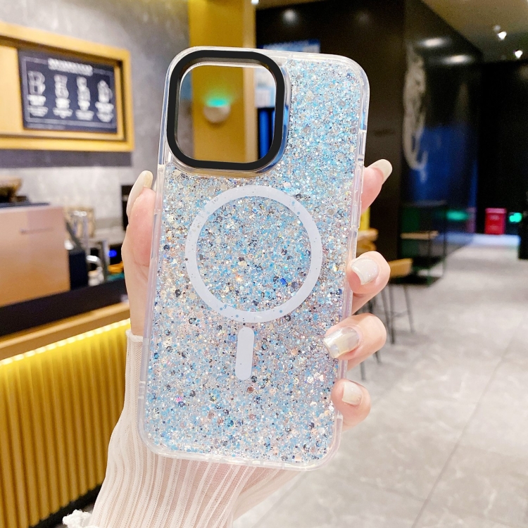 For iPhone 15 Gold Armor MagSafe Glitter Epoxy Phone Case(Blue) - Image 2