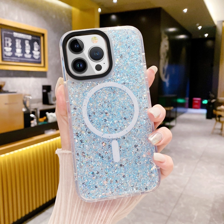 For iPhone 15 Gold Armor MagSafe Glitter Epoxy Phone Case(Blue) - Image 3