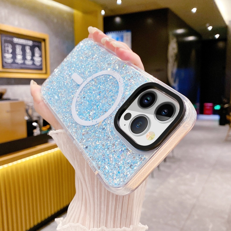 For iPhone 15 Gold Armor MagSafe Glitter Epoxy Phone Case(Blue) - Image 4