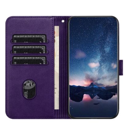 For iPhone 14 Pro Max Tree Birds Embossed Pattern Leather Phone Case(Purple) - Image 3