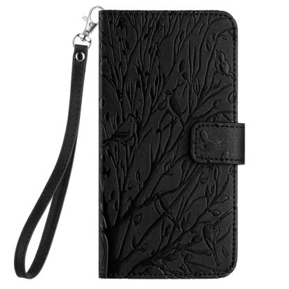 For iPhone 13 Pro Max Tree Birds Embossed Pattern Leather Phone Case(Black) - Image 2