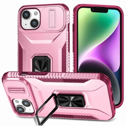 For iPhone 13 Sliding Camshield Holder Phone Case(Pink + Rose Red)