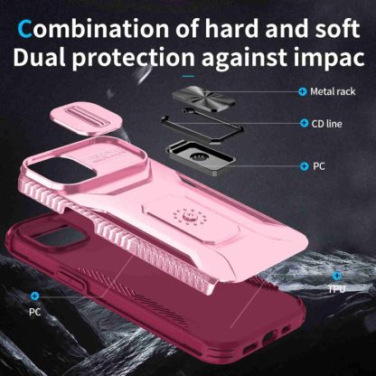 For iPhone 13 Sliding Camshield Holder Phone Case(Pink + Rose Red) - Image 4