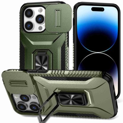 For iPhone 13 Pro Sliding Camshield Holder Phone Case(Alpine Green)