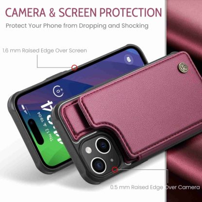 For iPhone 15 Plus CaseMe C22 Card Slots Holder RFID Anti-theft Phone Case(Wine Red) - Image 3