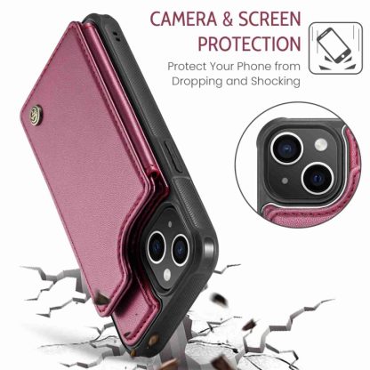 For iPhone 15 Plus CaseMe C22 Card Slots Holder RFID Anti-theft Phone Case(Wine Red) - Image 4