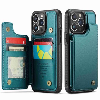 For iPhone 13 Pro Max CaseMe C22 Card Slots Holder RFID Anti-theft Phone Case(Blue Green) - Image 2