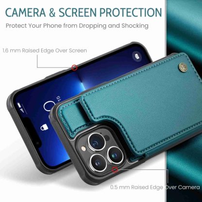 For iPhone 13 Pro Max CaseMe C22 Card Slots Holder RFID Anti-theft Phone Case(Blue Green) - Image 3