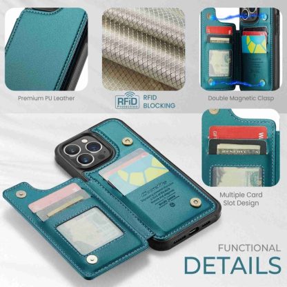 For iPhone 13 Pro Max CaseMe C22 Card Slots Holder RFID Anti-theft Phone Case(Blue Green) - Image 4